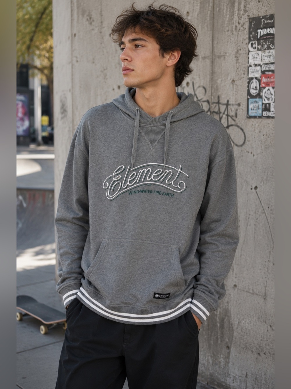Element Gray Skate Streetwear Hoodie Sweater Size L Casual Unisex Pullover